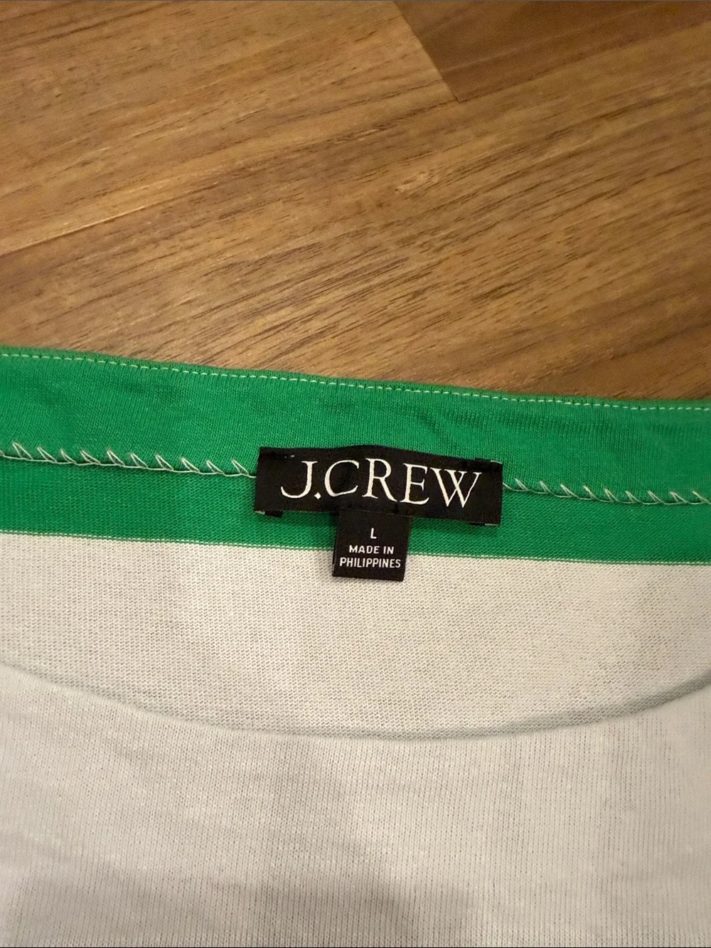 J. Crew Women’s Green and White Striped Long-Sleeve Top